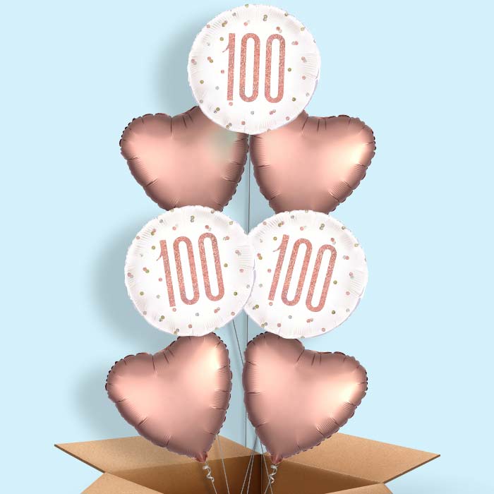 Rose Gold Holographic 100th Birthday  Balloon in a Box