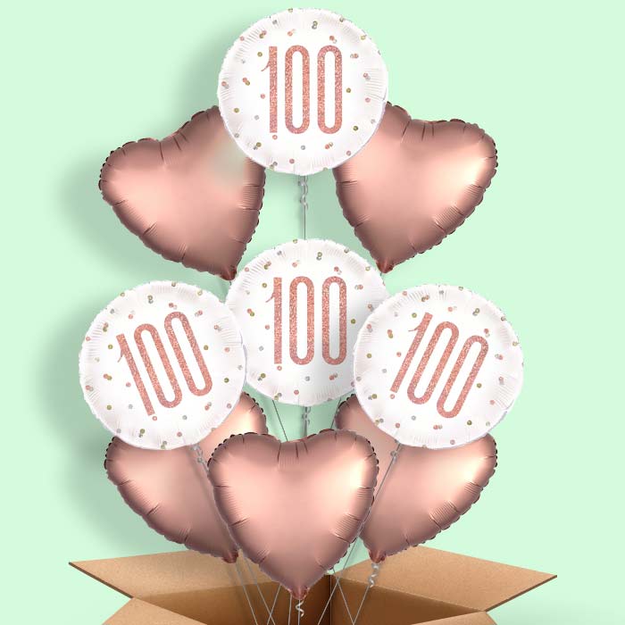 Rose Gold Holographic 100th Birthday  Balloon in a Box