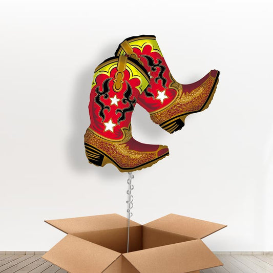 Giant Cowboy Boot Helium Balloon in a Box - With 3 Plain Balloons | Party Save Smile