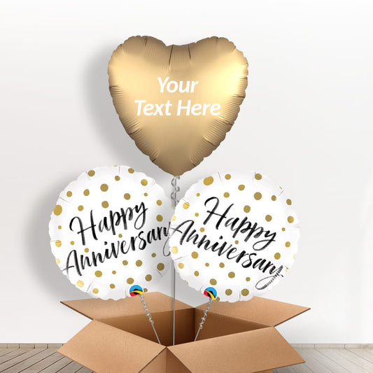 Personalised Foil Anniversary Helium Balloons - Gold Dot - Balloon Trio | Party Save Smile