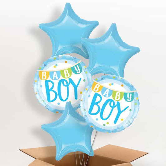 Baby Boy New Baby Helium Balloons in a Box - 5 Balloon | Party Save Smile