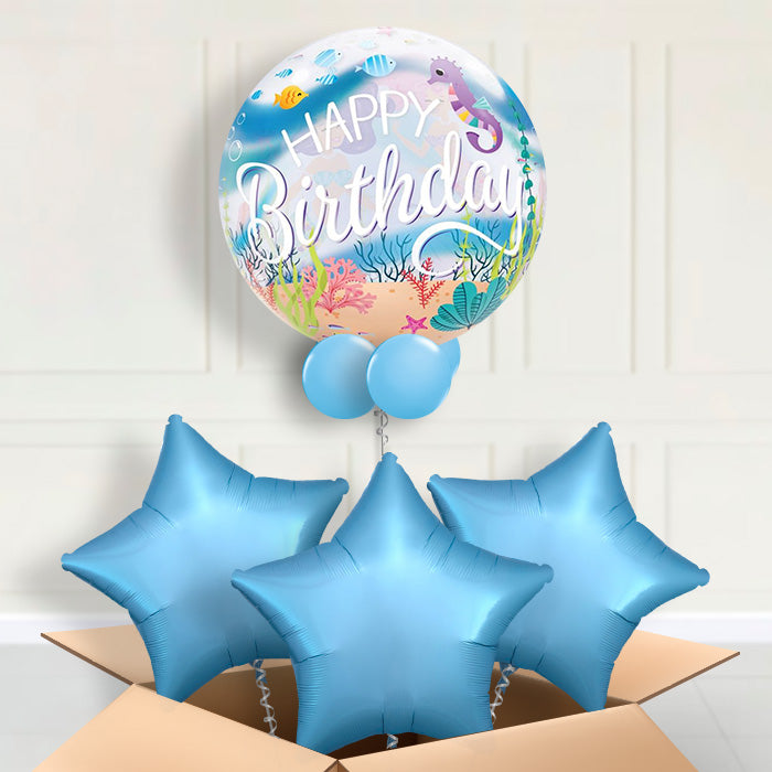 Mermaid Happy Birthday Bubble Balloon in a Box - Bubble Balloon with 3 Balloons | Party Save Smile