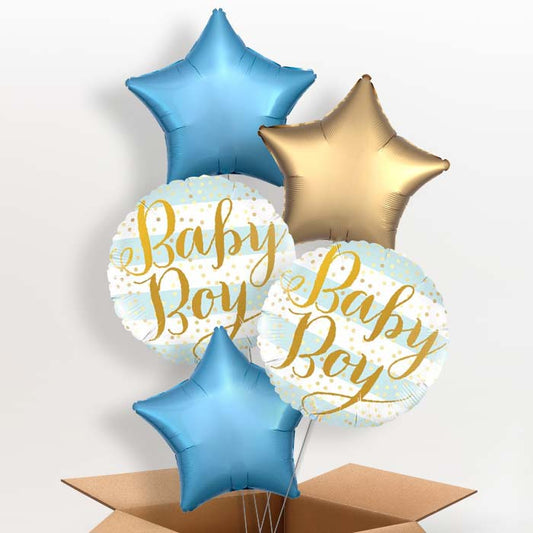 New Baby Boy Helium Balloons in a Box - 5 Balloon | Party Save Smile