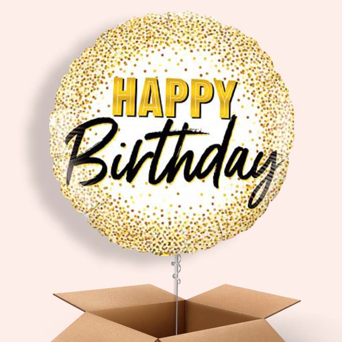 Gold Glitter Helium Balloons in a Box - Happy Birthday - 1 Balloon | Party Save Smile