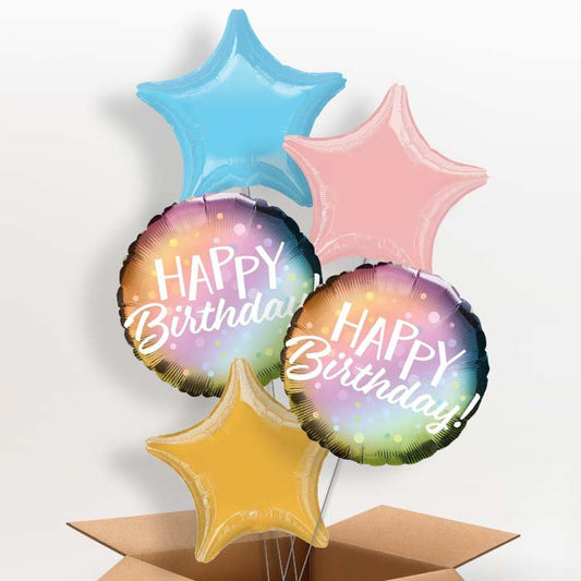 Metallic Pastel Happy Birthday Helium Balloon in a Box - 5 Balloon | Party Save Smile
