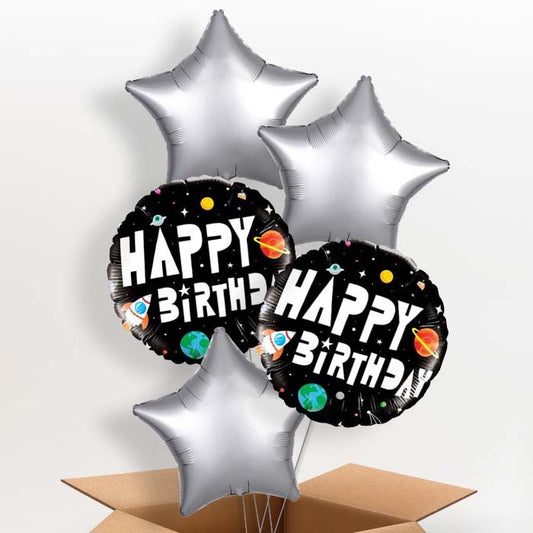 Space Happy Birthday Helium Balloons in a Box - 5 Balloon | Party Save Smile