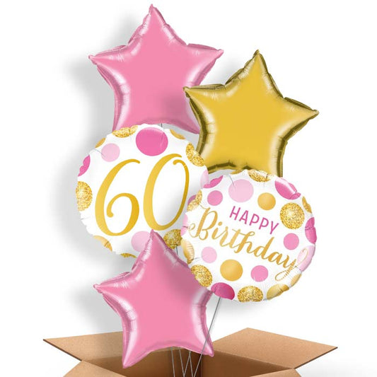 Pink and Gold Dots 60th Birthday Helium Balloon in a Box - 5 Balloon | Party Save Smile
