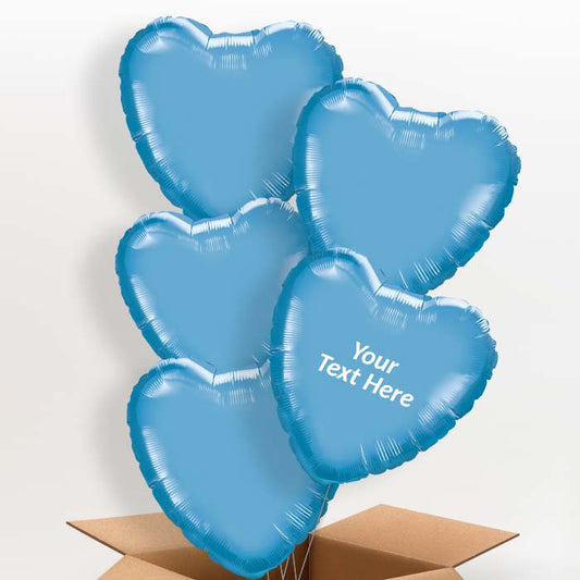 Personalised Heart Blue Chrome Helium Balloons - 5 Balloon | Party Save Smile