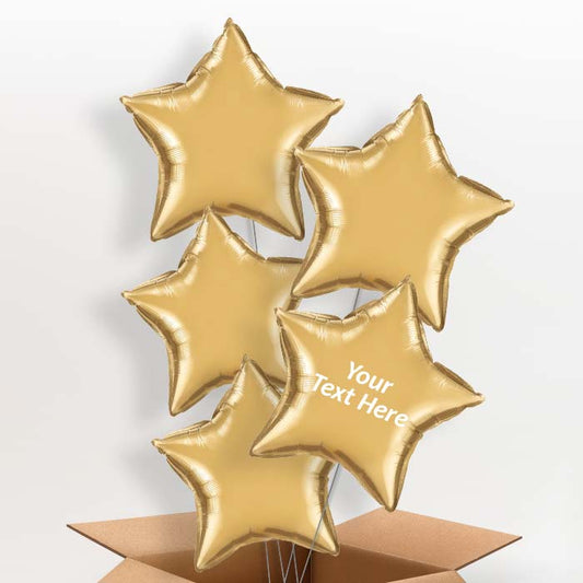Personalised Chrome Gold Helium Balloons in a Box - Star - 5 Balloon | Party Save Smile