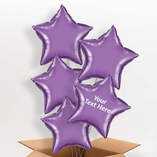 Chrome Purple Star Helium Balloons in a Box - 5 Balloon | Party Save Smile