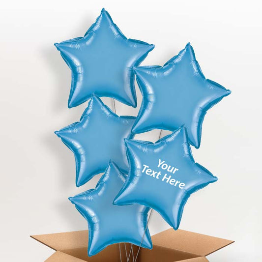 Personalised Blue Chrome Helium Balloons in a Box - Star - 5 Balloon | Party Save Smile