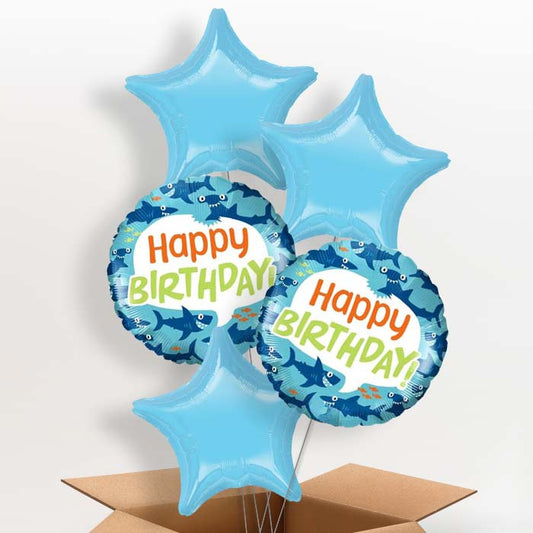 Shark Birthday Helium Balloons in a Box - 5 Balloon | Party Save Smile