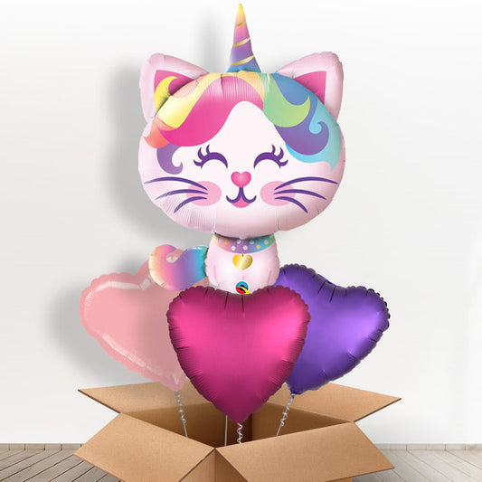 Giant Caticorn Helium Balloon in a Box Gift - With 3 Themed Balloons | Party Save Smile
