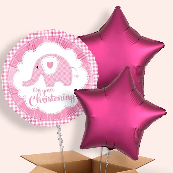Christening Balloon in a Box (Pink Elephant) - 3 Balloon | Party Save Smile