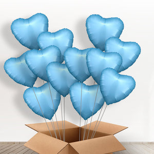 Dozen Baby Blue Heart Helium Balloons Delivered Inflated