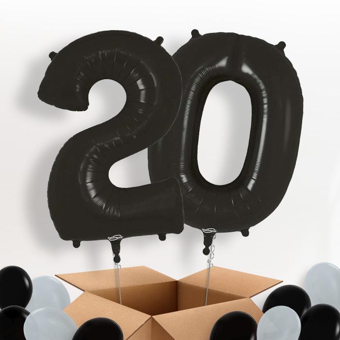 Black 20 Balloons in a Box: 20th Birthday Number Balloons - Package | Party Save Smile