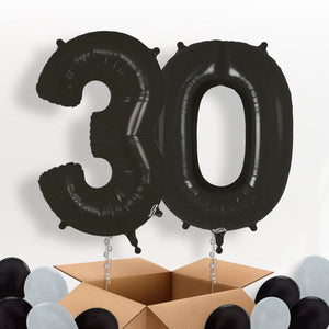 Black 30 Balloons in a Box: 30th Birthday Number Balloons