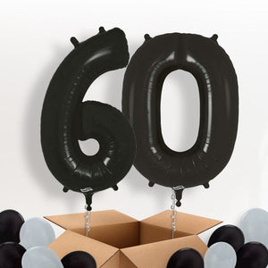 Black 60 Balloons in a Box: 60th Number Helium Balloons