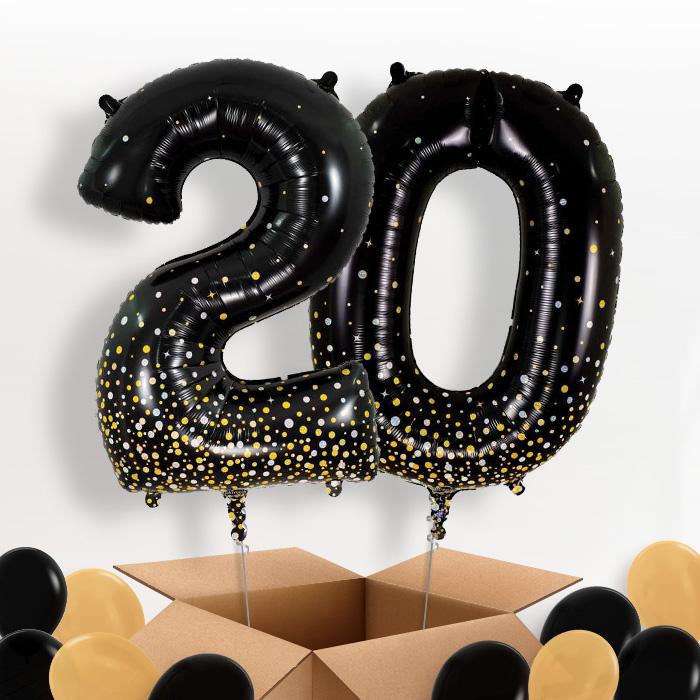 Black and Gold 20 Helium Balloons in a Box - Package | Party Save Smile