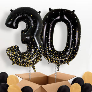 Black and Gold 30 Helium Balloons in a Box