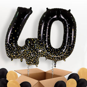 Black and Gold 40 Helium Balloons in a Box