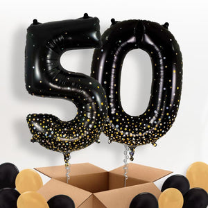 Black and Gold 50 Helium Balloons in a Box