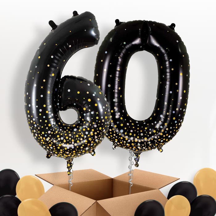 Black and Gold 60 Helium Balloons in a Box - Package | Party Save Smile