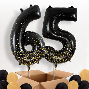 Black and Gold 65 Helium Balloons in a Box