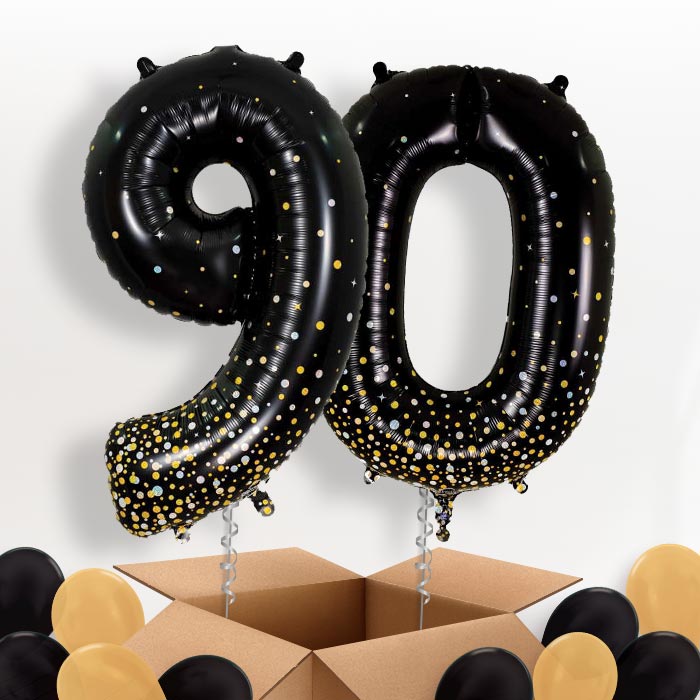 Black and Gold 90 Helium Balloons in a Box - Package | Party Save Smile