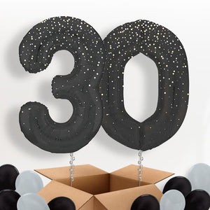 Black and Silver Dots 30 Helium Balloons in a Box