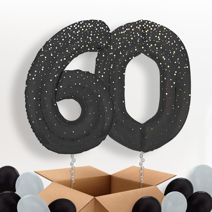 Black and Silver Dots 60 Helium Balloons in a Box - Package | Party Save Smile