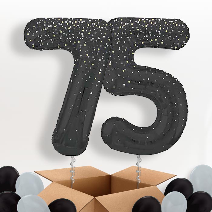 Black and Silver Dots 75 Helium Balloons in a Box - Package | Party Save Smile