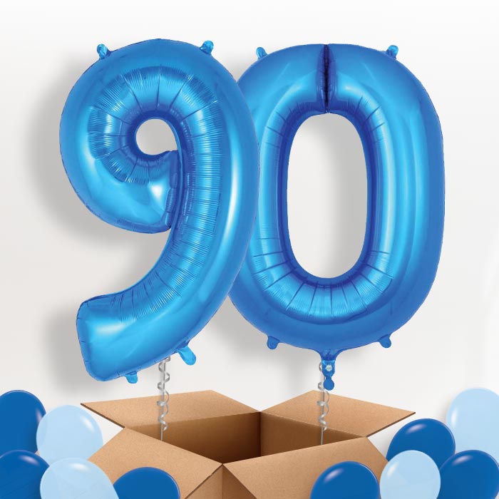 Blue 90 Balloons in a Box: 90th Number Helium Balloons - Package | Party Save Smile