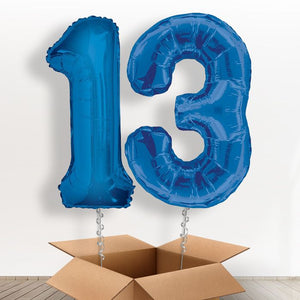 Blue 13th Birthday Helium Balloon Numbers in a Box