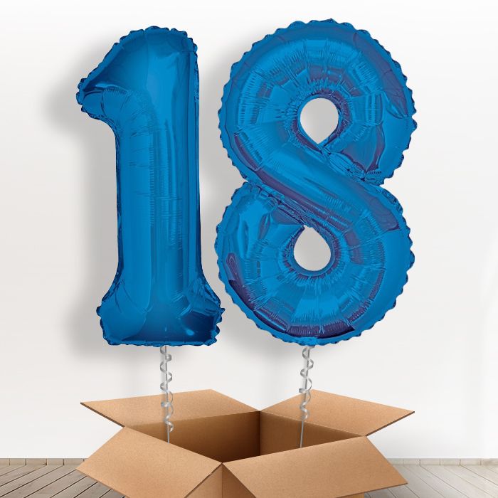 Blue Giant Numbers 18th Birthday Balloon in a Box Gift - Package | Party Save Smile