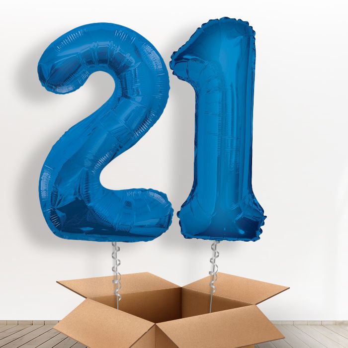 Big Blue 21st Birthday Helium Balloons Delivered in a Box - Package | Party Save Smile