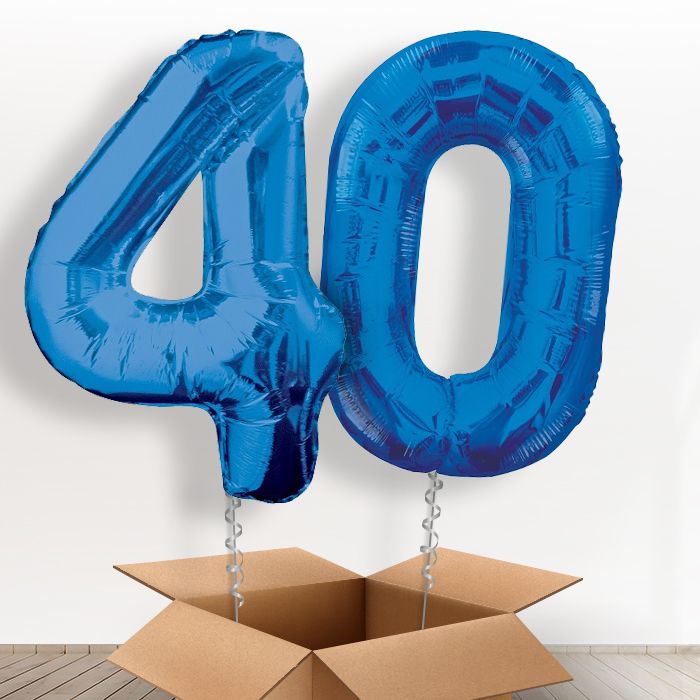 Blue Giant Numbers 40th Birthday Balloon in a Box Gift - Package | Party Save Smile