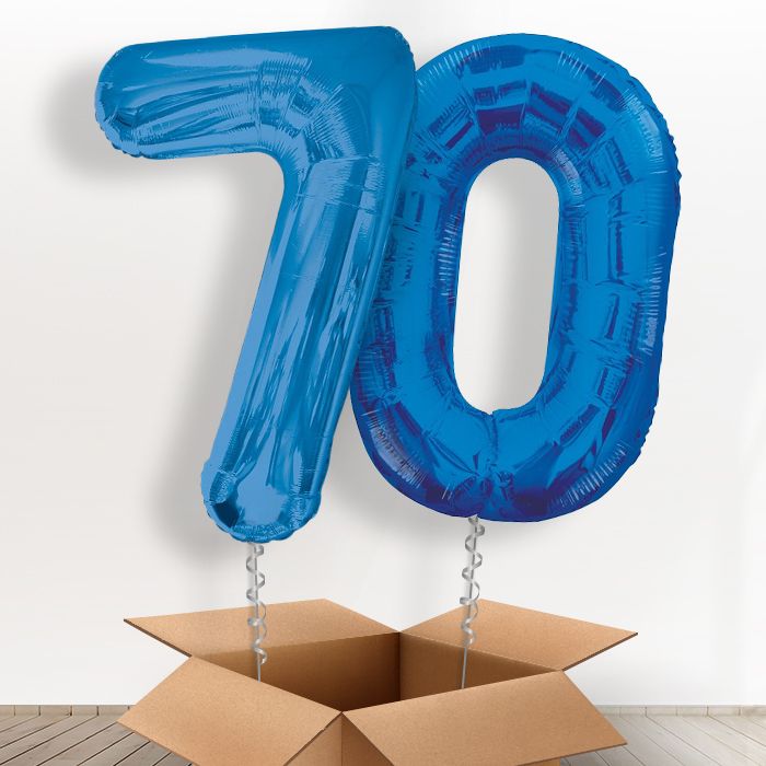 Big Blue 70th Birthday Helium Balloons Delivered in a Box - Package | Party Save Smile