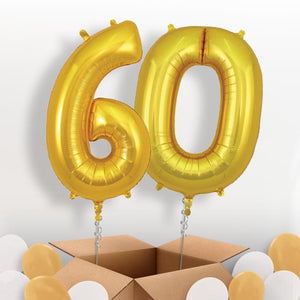 Gold 60 Balloons in a Box: 60th Number Helium Balloons