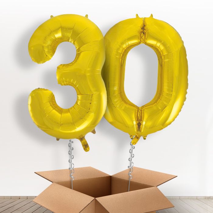 Gold Giant Numbers 30th Birthday Balloon in a Box Gift - Package | Party Save Smile