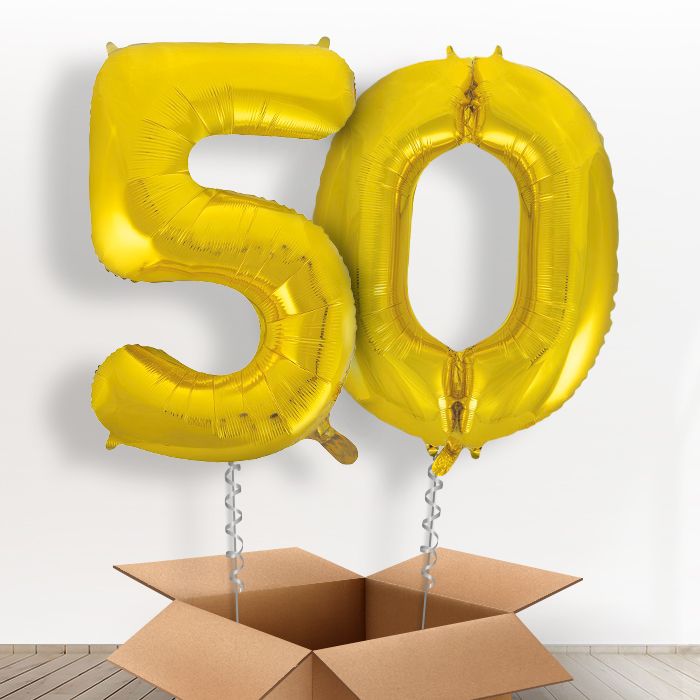 Gold Giant Numbers 50th Birthday Balloon in a Box Gift - Package | Party Save Smile