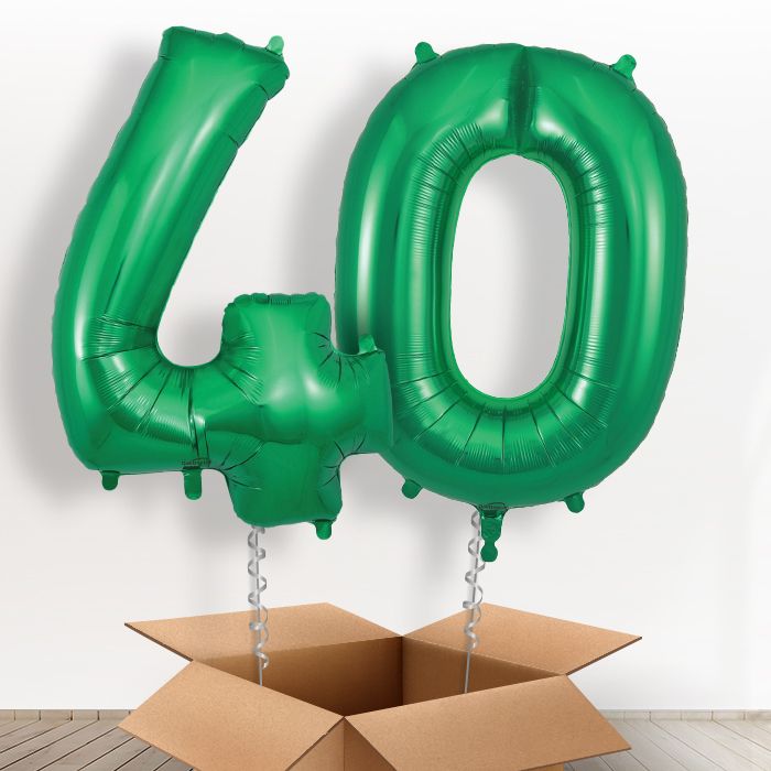 Green Balloon 40 in a Box: 40th Number Helium Balloons - Package | Party Save Smile