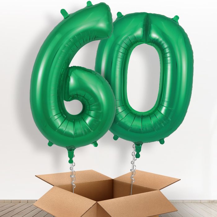 Green 60 Balloons in a Box: 60th Number Helium Balloons - Package | Party Save Smile