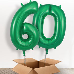 Green 60 Balloons in a Box: 60th Number Helium Balloons