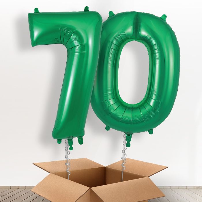 Green 70 Balloons in a Box: 70th Number Helium Balloons - Package | Party Save Smile