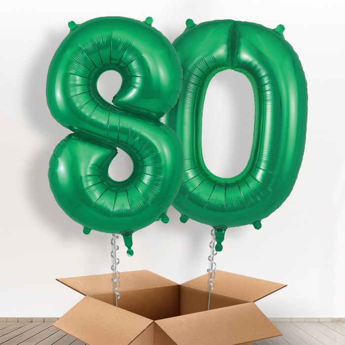 Green 80 Balloons in a Box: 80th Number Helium Balloons - Package | Party Save Smile