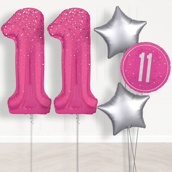 Hot Pink Dots 11th Birthday Helium Balloon in a Box - Giant Numbers and 3 Balloons | Party Save Smile