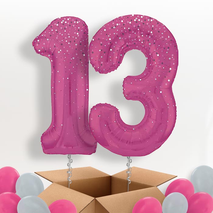 Hot Pink Dots 13 Helium Balloons in a Box - Package | Party Save Smile