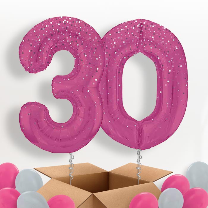 Hot Pink Dots 30 Helium Balloons in a Box - Package | Party Save Smile