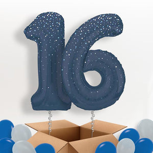 Navy Blue Dots 16 Helium Balloons in a Box
